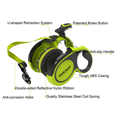 360 Degree Tangle Free Heavy Duty Retractable Dog Walking Leash with Anti-Slip Handle, 16 ft Strong Nylon Tape Ribbon, One Button Brake Pause Lock