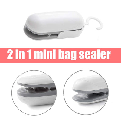 2 in 1 Mini Bag Sealer with Cutter Handheld Bag Opener Portable Heat Vacuum Sealer for Plastic Bags Food Storage Fresh